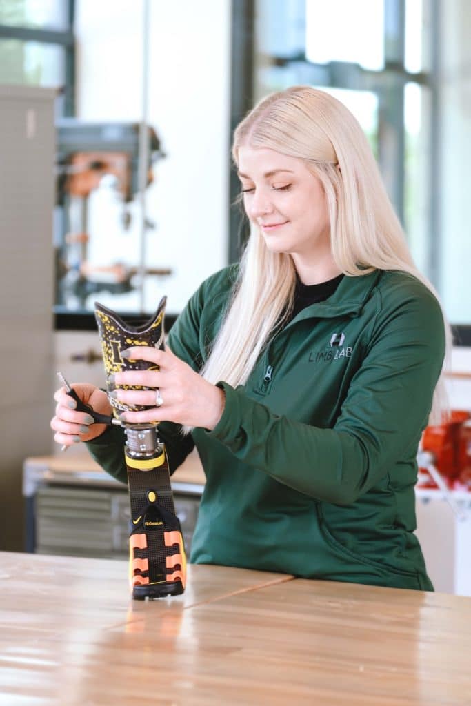 CPO, Michaela Hala, creating a prosthetic leg.